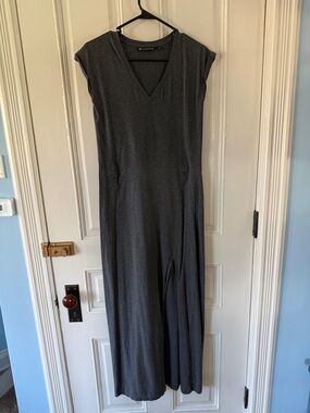 Athleta Charcoal Gray V‑Neck Maxi Dress